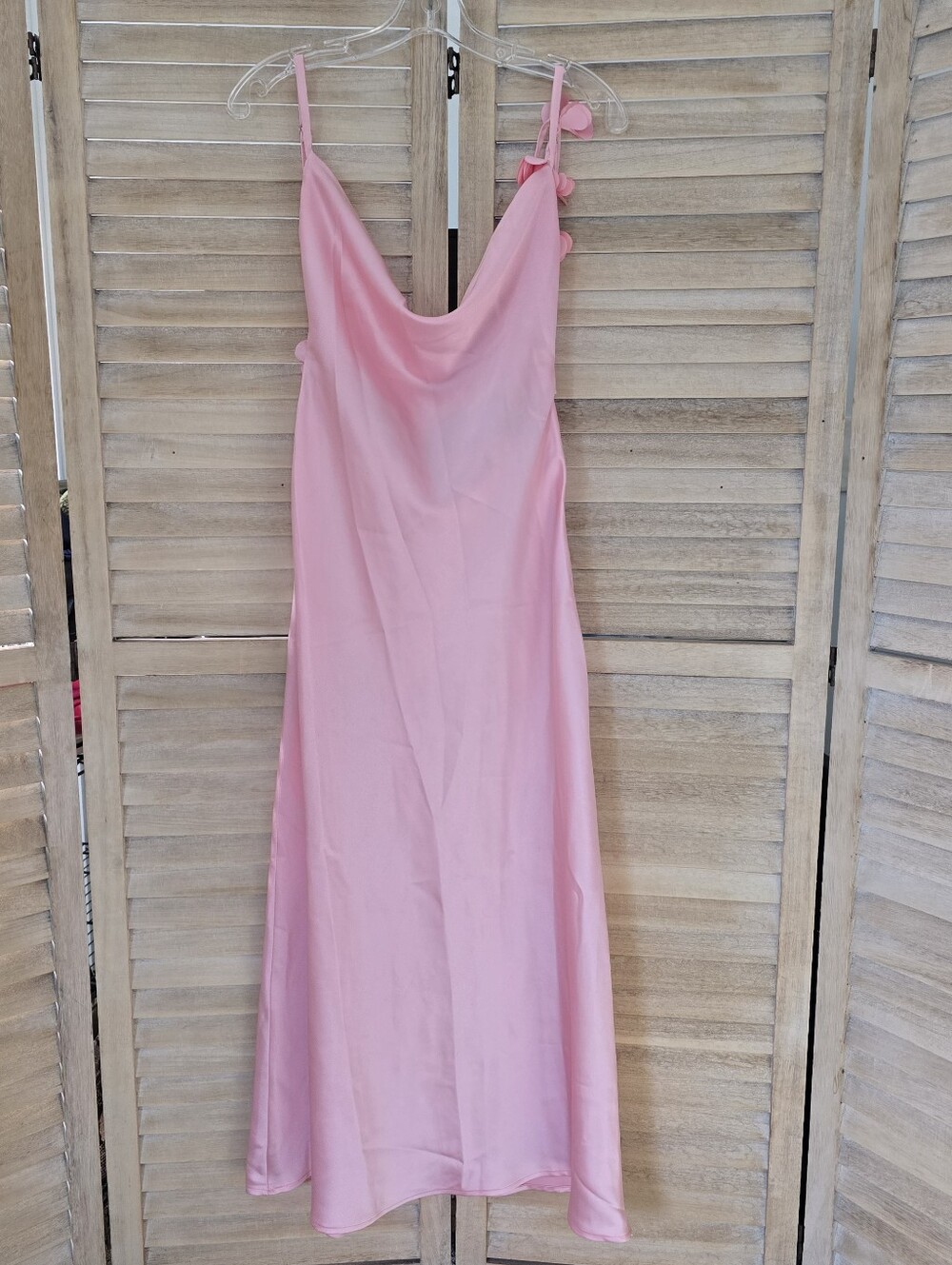 Lulus Pink Pandora Flower Satin Cocktail Midi Dress Size Small